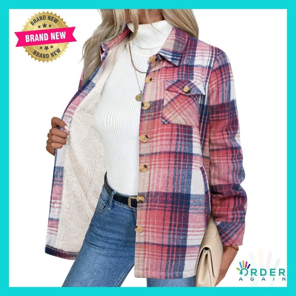 Fleece Sherpa Shacket Button Down Flannel Oversized Chic Winter Coat